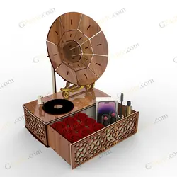 طرح برش لیزر جعبه هدیه گرامافون2