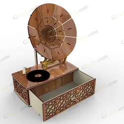 طرح برش لیزر جعبه هدیه گرامافون2