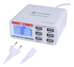 6PORT USB INTELLIGENT CHARGER SS_304D SUNSHINE-شارژر هاب و تستر 6 پورت هوشمند اس اس 304 دی سان شاین