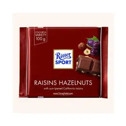 شکلات قهوه ای کشمش و فندق 100 گرمی ریتر اسپرت Ritter Sport