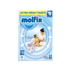 پوشک چسبی مولفیکس بسته 62 عددی سایز 6 Molfix