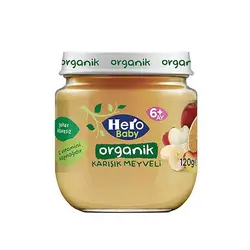 پوره ارگانیک مخلوط میوه سیب و موز و پرتقال و زردآلو هرو بیبی Hero Baby