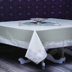 رومیزی حاشیه دار 8 نفره مستطیل 220*150 طرح کتیبه کرم