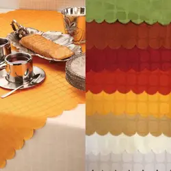 رومیزی ژاگارد 12نفره مستطیل طرح چهارخانه نارنجی