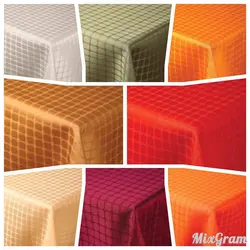 رومیزی ژاگارد 8 نفره مستطیل 220*150چهارخانه کرم