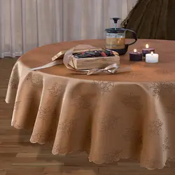 رومیزی ساتن ژاگارد 8 نفره مستطیل 250*150 ارکیده قهوه ای