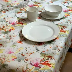 رومیزی سفره ای متری پانو کتان رزین تاژ طرح لیلیوم