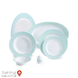 سرویس چینی سپید صدف فیروزه ای سری ایتالیا اف ۱۰۲ پارچه ۱۲ نفره
