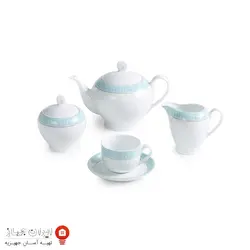 سرویس چینی سپید صدف فیروزه ای سری ایتالیا اف ۱۰۲ پارچه ۱۲ نفره