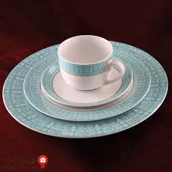 سرویس چینی سپید صدف فیروزه ای سری ایتالیا اف ۱۰۲ پارچه ۱۲ نفره