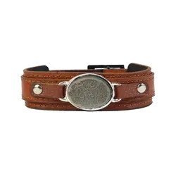 دستبند چرم و سنگ طبیعی یشم با حکاکی سوره کوثر کد 205