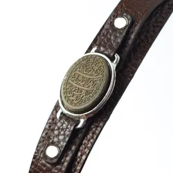 دستبند چرم و سنگ طبیعی یشم با حکاکی وان یکاد کد 204