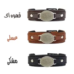 دستبند چرم و سنگ طبیعی یشم با حکاکی وان یکاد کد 204