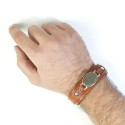 دستبند چرم و سنگ طبیعی یشم با حکاکی آیت الکرسی کد 202