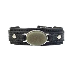 دستبند چرم و سنگ طبیعی یشم با حکاکی آیت الکرسی کد 202