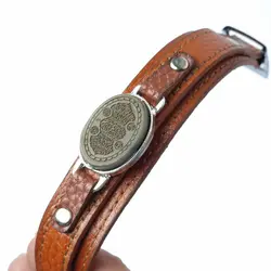 دستبند چرم و سنگ طبیعی یشم با حکاکی آیت الکرسی کد 202