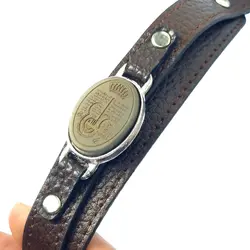 دستبند چرم و سنگ طبیعی یشم با حکاکی دعای عین علی کد 201