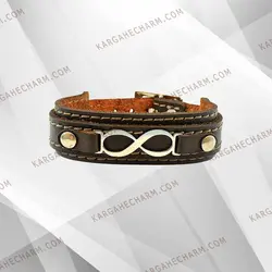 دستبند چرم طرح پلاک بینهایت