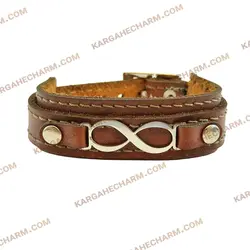 دستبند چرم طرح پلاک بینهایت