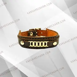 دستبند چرم طرح پلاک حلقه وصل (آئودی)