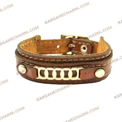 دستبند چرم طرح پلاک حلقه وصل (آئودی)