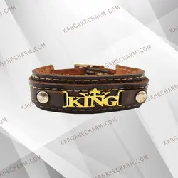 دستبند چرم طرح پلاک کینگ (پادشاه)