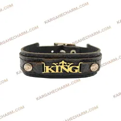 دستبند چرم طرح پلاک کینگ (پادشاه)