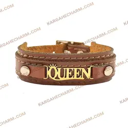 دستبند چرم طرح پلاک کویین