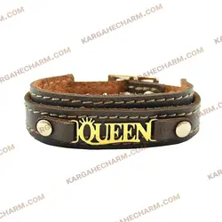 دستبند چرم طرح پلاک کویین