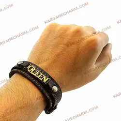دستبند چرم طرح پلاک کویین