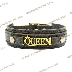 دستبند چرم طرح پلاک کویین