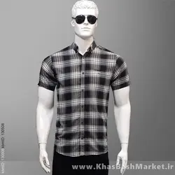 پیراهن آستین کوتاه مردانه اسپرت چهارخانه سفید