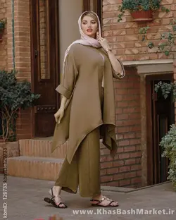 مانتو شلوار ست دوتیکه لیلی نسکافه ای کد 45076