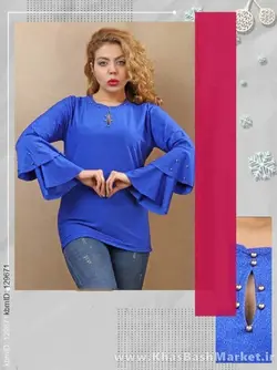 بلوز یقه اشکی آستین شیپوری سایز بزرگ کد 6261