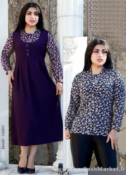 تونیک دوتیکه گل ریز دکمه نما کد 6266