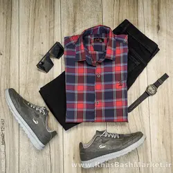 پیراهن چهارخونه مردانه قرمز مدل Faraz