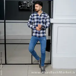 پیراهن مردانه چهارخونه سفید آبی مدل tones