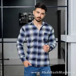 پیراهن مردانه چهارخونه سفید آبی مدل tones