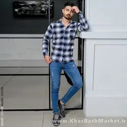 پیراهن مردانه چهارخونه سفید آبی مدل tones