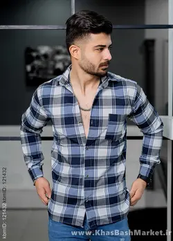 پیراهن مردانه چهارخونه سفید آبی مدل tones