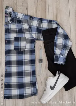 پیراهن مردانه چهارخونه سفید آبی مدل tones