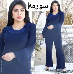 تونیک شلوار استین کلوش یقه پولکی کد 2043