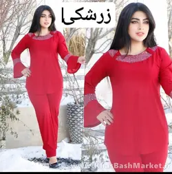 تونیک شلوار استین کلوش یقه پولکی کد 2043