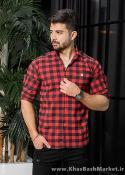 پیراهن چهارخانه قرمزمدل Joyan