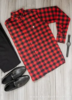 پیراهن چهارخانه قرمزمدل Joyan