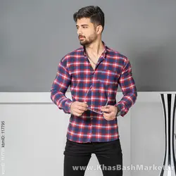 پیراهن مردانه چهارخونه سرمه ای قرمز مدل Tivon