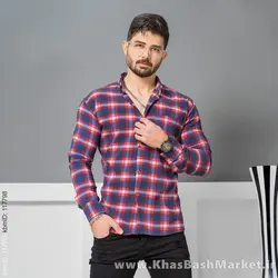 پیراهن مردانه چهارخونه سرمه ای قرمز مدل Tivon