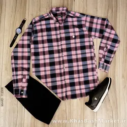 پیراهن مردانه چهارخونه صورتی مدل yami