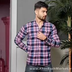 پیراهن مردانه چهارخونه صورتی مدل yami