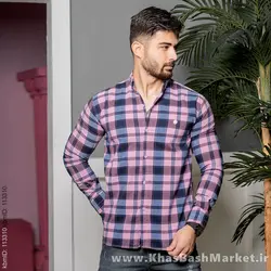 پیراهن مردانه چهارخونه صورتی مدل yami